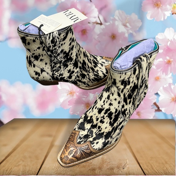 💯Hand Tooled Leather Genuine Cowhide Women Bootie Boot Boho Western Shoe Rodeo - Picture 4 of 16